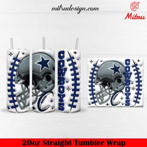 Dallas Cowboys Helmet 3D Puff 20oz Skinny Tumbler Wrap PNG Download File