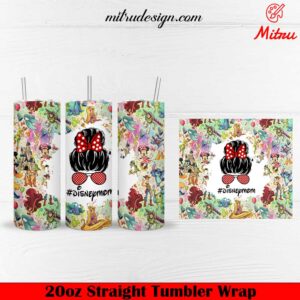 Disney Mom Messy Bun 20oz Skinny Tumbler Wrap PNG Designs