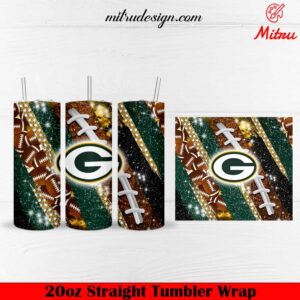 Green Bay Packers Glitter 20oz Skinny Tumbler Wrap PNG Downloadable File