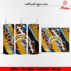 Los Angeles Chargers Glitter 20oz Skinny Tumbler Wrap PNG Digital Download