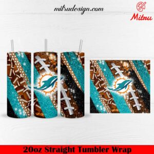Miami Dolphins Glitter 20oz Skinny Tumbler Wrap PNG Template