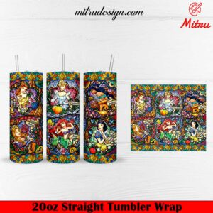 Princess Disney Stained Glass 20oz Skinny Tumbler Wrap PNG, Digital Download File