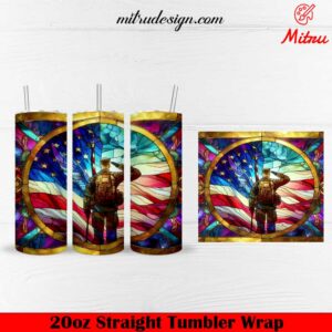 US Veteran Stained Glass 20oz Skinny Tumbler Wrap PNG, For Patriotic