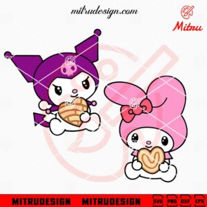 Baby Kuromi My Melody Concha Pan Heart SVG, Cute Sanrio Couple SVG, Cutting Files