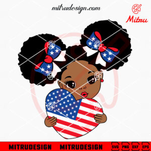 Afro Girl With US Flag Heart SVG, Little African American SVG, Cute Black Kid SVG, PNG, DXF, EPS