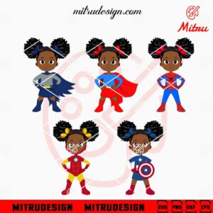 Black Little Girls Superheroes Bundle SVG, Cute Afro Girl Hero SVG, PNG, DXF, EPS, Digital Download