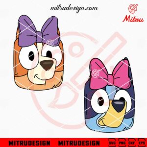 Bluey And Bingo Face Minnie Bow SVG, Cute Disney Heeler Cartoon SVG, PNG, DXF, EPS