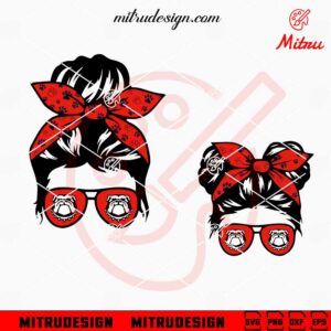 Georgia Bulldogs Messy Bun Mom And Daughter SVG, PNG, DXF, EPS, Instant Download