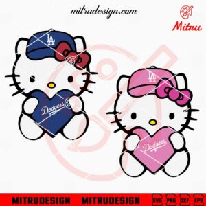 Hello Kitty LA Dodgers Heart SVG, Los Angeles Dodgers Lover SVG, PNG, DXF, EPS