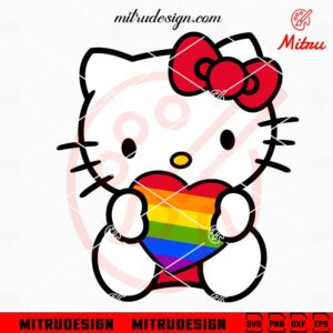 Hello Kitty LGBT Heart SVG, Kawaii Kitty Pride Month SVG, PNG, DXF, EPS, Designs