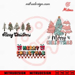 Merry Christmas Retro Bundle SVG, Christmas Tree SVG, PNG, DXF, EPS, For Cricut