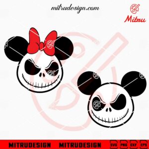 Mickey Mouse Head Jack Sally SVG, Funny Nightmare Christmas SVG, Digital Download Files