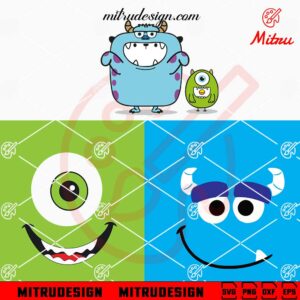 Mike And Sully Face SVG, Cute Monsters Inc SVG, Disney Monsters SVG, PNG, DXF, EPS