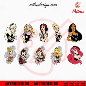 Punk Rock Disney Princess SVG, Princess Tatto SVG, PNG, DXF, EPS, Digital Download