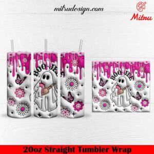 Halloween Ghost Boo Jee 3D Puff 20oz Skinny Tumbler Wrap PNG, Digital Download