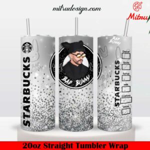 Bad Bunny Starbucks Glitter 20oz Skinny Tumbler Wrap PNG, Digital Download Files