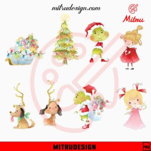 Baby Grinch Characters Clipart Bundle PNG, Cindy Lou Who PNG, Dog Max PNG, Sublimation