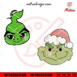 Baby Grinch Face Head SVG, Grinch Xmas Cute SVG, PNG, DXF, EPS, Files