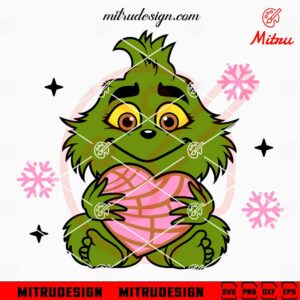 Baby Grinch With Concha Heart SVG, Grinch Pan Dulce Cake Xmas SVG, Cutting Files