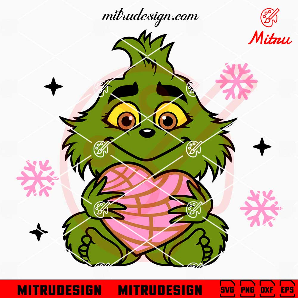 Baby Grinch With Concha Heart SVG, Grinch Pan Dulce Cake Xmas SVG