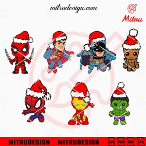 Baby Super Heroes Santa Hat Bundle SVG, Cute Hero Christmas SVG, PNG, DXF, EPS