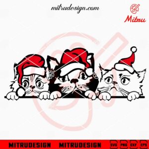 Cats Santa Hat Peeking SVG, Cute Christmas Kitten Christmas SVG, PNG, DXF, EPS, Cricut