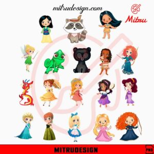 Cute Disney Princess Bundle Clipart PNG, Elsa, Mulan, Merida PNG, Files