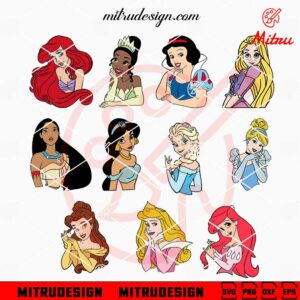 Disney Princess Bundle SVG, Snow White, Cinderella, Aurora, Ariel SVG, Digital Download