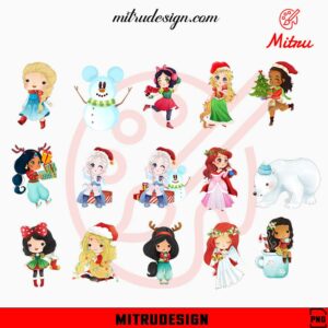 Disney Princess Christmas Bundle PNG, Cute Disney Girl Xmas PNG, Clipart Files