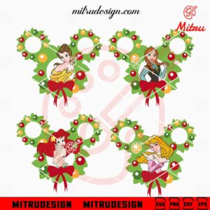 Disney Princess Mickey Head Christmas Wreath SVG, PNG, DXF, EPS, Bundle