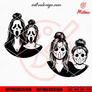 Ghostface Jason Mom And Daughter SVG, Funny Halloween Mom SVG, Cricut Downloads