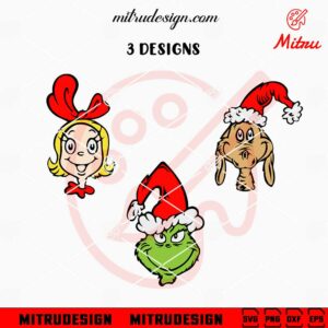 Grinch Cindy Lou And Max Head SVG, Grinch Christmas Friends SVG, Cutting Files