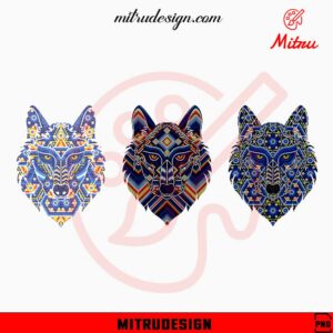 Huichol Wolf Head Bundle PNG, Designs Download Files