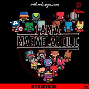 I Am A Marvelaholic PNG, Cute Avengers Superheroes Heart PNG, Digital Download