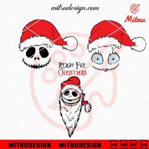 Jack And Sally Face Santa Hat SVG, Ready For Christmas SVG, PNG, DXF, EPS