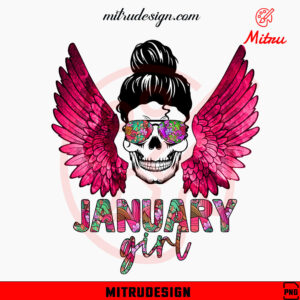 January Girl Messy Bun Skull PNG, January Birthday PNG, Print