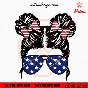 Kid Messy Bun Hair US Flag SVG, Patriotic Girl SVG, Cute 4th Of July SVG, Files