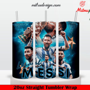 Lionel Messi Argentina 20oz Skinny Tumbler Wrap PNG, Sublimation Designs