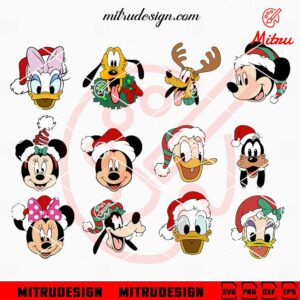 Mickey Mouse Friends Head Christmas SVG, Donald, Daisy Xmas SVG, For Cricut