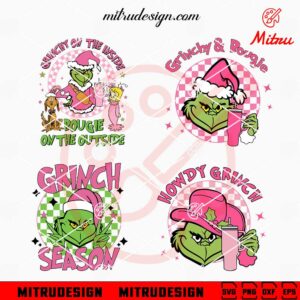 Pink Grinch Checkered Bundle SVG, Grinch Season SVG, Retro Grinch Christmas SVG