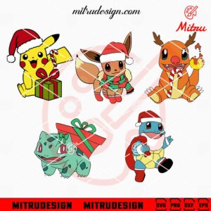 Pokemon Christmas Bundle SVG, Pikachu, Bulbasaur, Charmander, Squirtle Christmas SVG