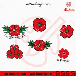 Poppy Bundle SVG, Remembrance Day Flower SVG, PNG, DXF, EPS, Instant Download