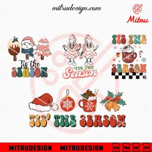 Retro Christmas Tis The Season Bundle SVG, PNG, DXF, EPS, For Cricut