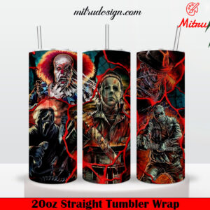 Scary Killers Halloween 20oz Skinny Tumbler Wrap PNG, Digital Download