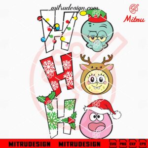 Spongebob Squarepants Face Ho Ho Ho PNG, Squidward Christmas SVG, Cut Files