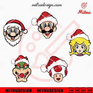 Super Mario Santa Hat Bundle SVG, Mario Christmas SVG, PNG, DXF, EPS, Cut Files