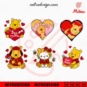 Winnie The Pooh Heart Bundle SVG, Pooh Valentine's Day SVG, PNG, DXF, EPS, Shirts