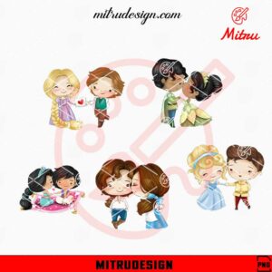 Baby Disney Princess Couple Bundle PNG, Cute Princess Valentine's Day PNG