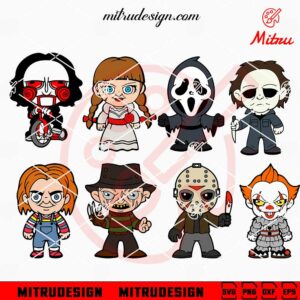 Baby Horror Characters Bundle SVG, Cute Killers SVG, Funny Scary Halloween SVG