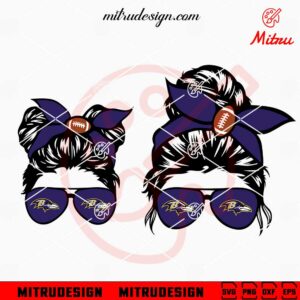 Baltimore Ravens Mom And Daughter Messy Bun SVG, PNG, DXF, EPS, Vector